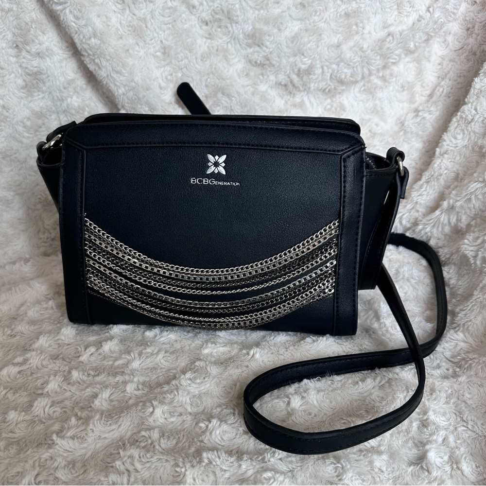 BCBGeneration Women's Black Crossbody Shoulder Long Strap Zip Handbag